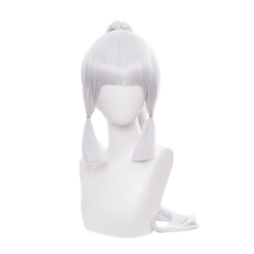 Mystylecos Kamisato Ayaka Cosplay Wig Silver Purple Long Straight Hair with Ponytail
