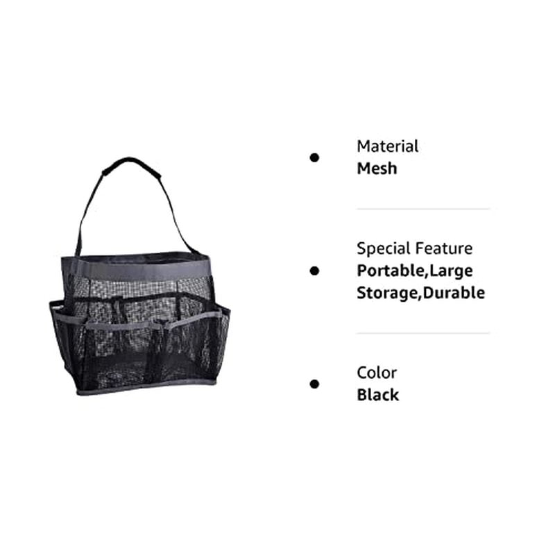 Masirs Mesh Shower Caddy Bag - Collapsible, Portable Bathroom Organizer for Travel, Gym, and Dorm Use. Easily Carry and Organize College Dorm, Bathroom Toiletry Essentials. (Black)