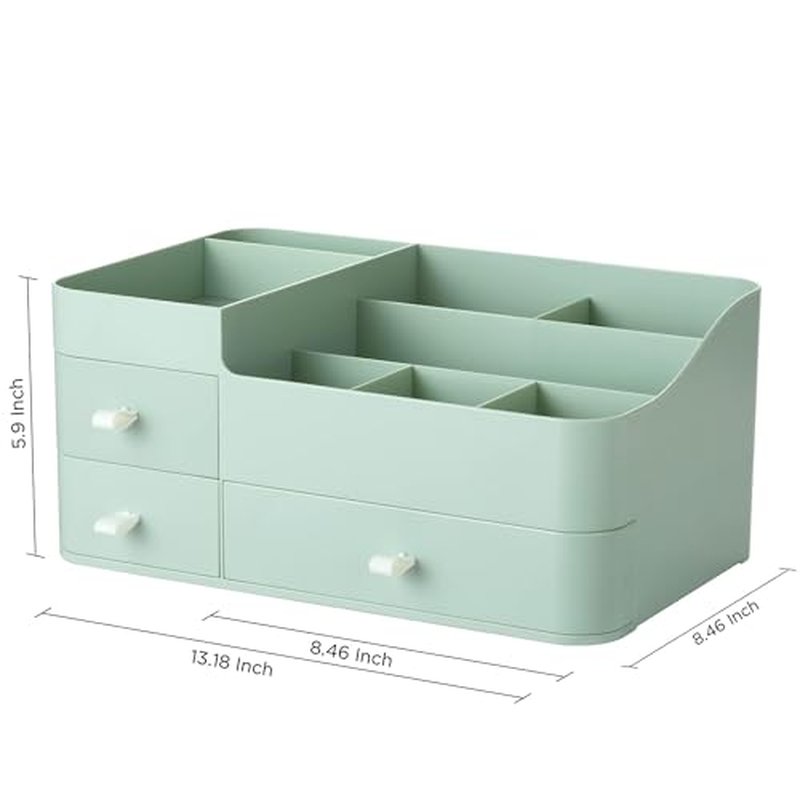 HBlife Plastic Makeup Organizer for Vanity with Drawer Large Skincare Organizers 8 Compartments Bathroom Organizer Cosmetic Storage, Green