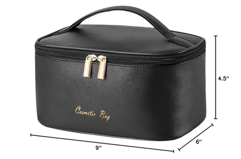 KITENROM Preppy Makeup Bag Premium Travel Cosmetic Bags for Women Zip Pouch Toiletry Organizer Case(Dark Black)