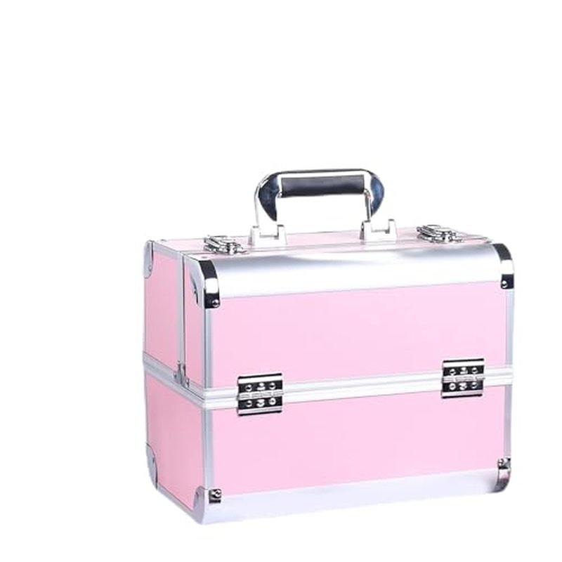 Portable Makeup Case Large Space Portable Multilayer Makeup Case, Novel Design Cosmetic Train Case for Artists, Family and Friends (Pink)