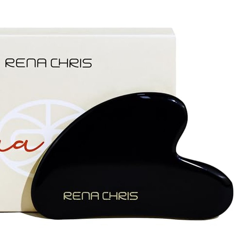 Rena Chris Gua Sha Facial Tools, Natural Jade Stone Guasha Tool, Manual Massage Sticks for Jawline Sculpting and Puffiness Reducing, Gua Sha Scraping Massage Tool, Skin-Care Tool (Black)