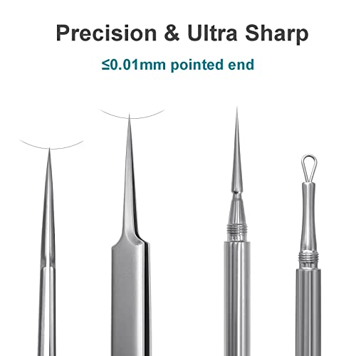 SGNEKOO Professional Facial Milia Removal Tool and Whitehead Extractor,Titanium Alloy Double Ended Needle and Steel Tweezers Kit,Blackhead,Blemish,Zit and Pimple Acne Remover Popper (Stainless Pink)