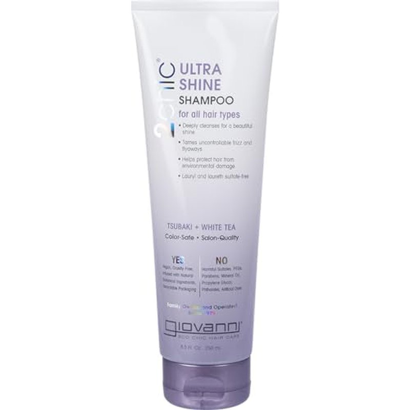 Giovanni 2chic Ultra-Shine Shampoo, 8.5 oz. – All Hair Types, Dual Taming Complex of Tsubaki Seed Oil & White Tea, Detangles, Smooths & Conditions, Tames Frizz & Flyaways
