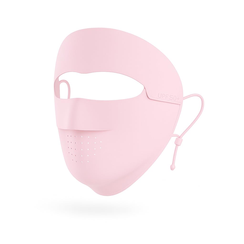 KUKASEN Women’s UPF50+ Ice Silk Face Mask, Breathable Cooling UV Face Cover with Ear Loops & Head Strap for Outdoors Removable Chin Cover