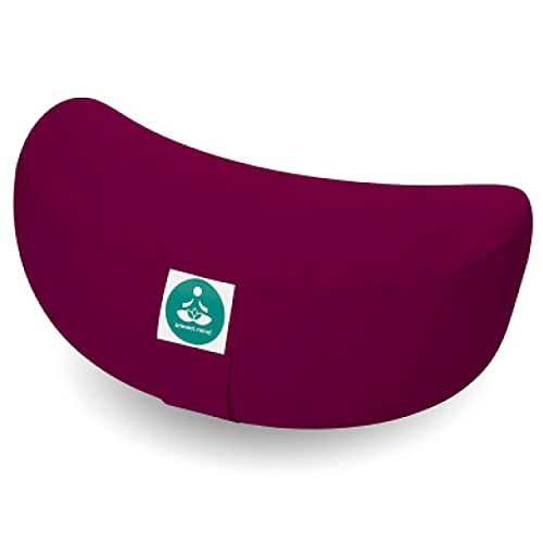 Present Mind (Height 6”) Half Moon Zafu Yoga Bolster for Gymnastic & Meditation Made in EU with Multiple Colors – 100% Natural Cotton Crescent Yoga Meditation pillow Buckwheat with Washable Covers