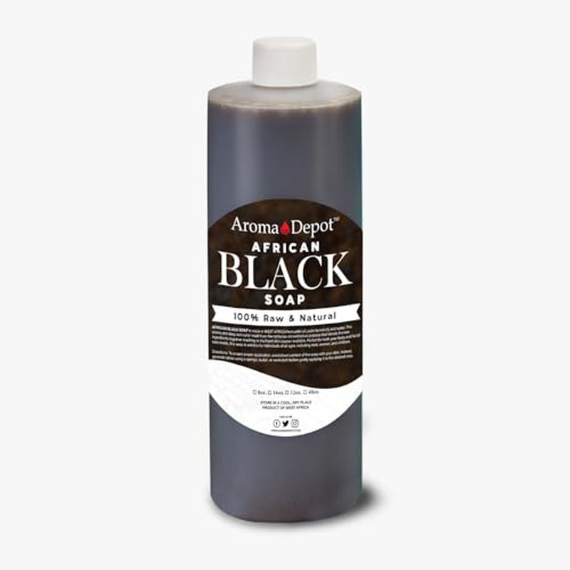 Aroma Depot 8 oz Raw African Liquid Black Soap 100% Natural soap for Acne, Eczema, Psoriasis, and Dry Skin Scar Removal Face And Body Wash. Handmade imported from Ghana