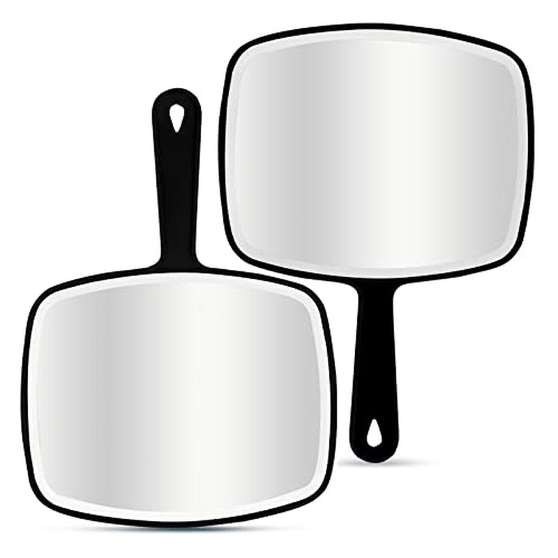 DVHOK 2Pcs Handheld Mirror, Portable Hand Mirror with Hanging Hole in Handle, Black 7.4" W x 10.4" L