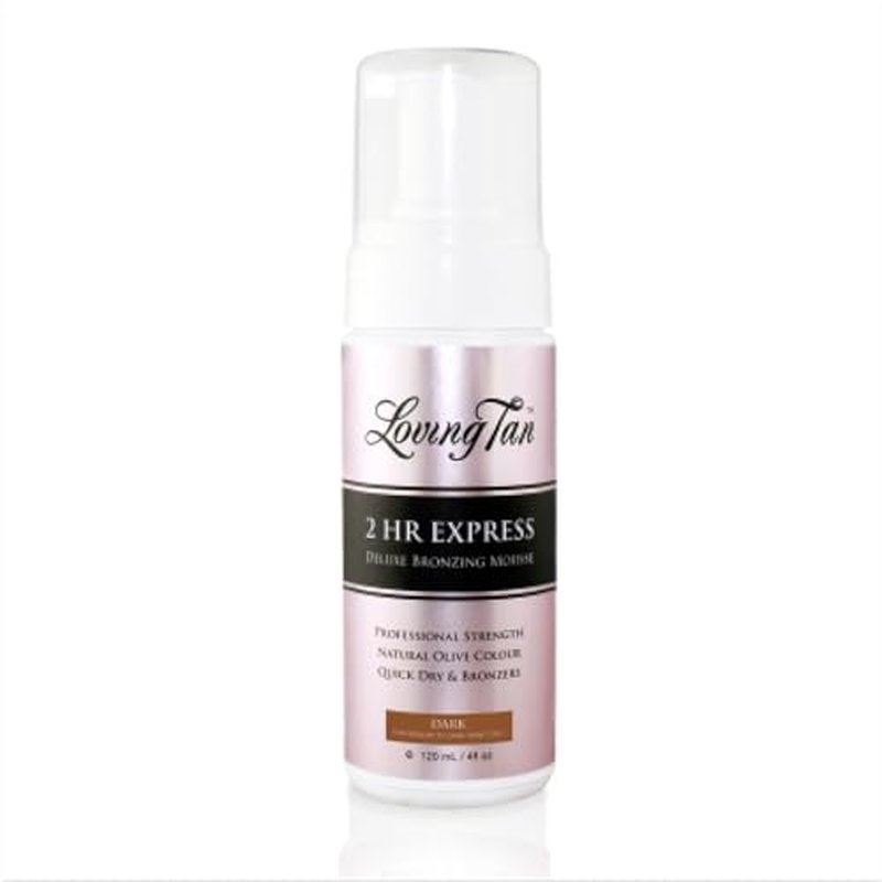 Loving Tan 2 HR Express Mousse, Dark- Streak Free, Natural looking, Professional Strength Sunless Tanner - Up to 5 Self Tan Applications per Bottle, Cruelty Free, Naturally Derived DHA - 4 FL Oz