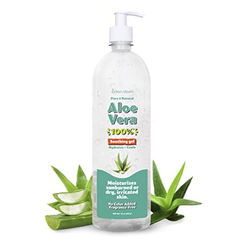 Eden Dews Organic Aloe Vera Gel 100% Pure & Natural Gel, Moisturizing, Face Skin & Hair Care, Sun Burn Relief, Hydrating & Soothing for Dry Skin Acne Razor Bumps, Made in USA, 32 oz, 2-Pack