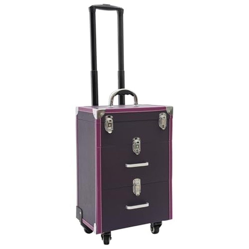 PalaUha Rolling Makeup Train Case Professional Cosmetic Organizer Trolley with Drawers Compartment Nail Case Wheeled Manicure Pedicure Storage Case for Hair Stylists Makeup Artists (Purple & Silver)