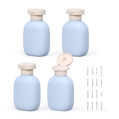 UMETASS 3.4 oz Travel Bottles Plastic Travel Shampoo Bottles, Empty Plastic Squeeze Bottles with Flip Cap for Toiletries, Leakage-proof Travel Essentials Conditioner Bottles (4 pack, BLUE)