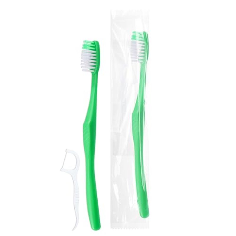 HAIFOTRVA 10 Packs Disposable Toothbrushes with Floss,Green Single Use Individually Wrapped Disposable Travel Toothbrushes and Dental Floss Kit Bulk for Homeless,Airbnb,Hotel,Dentist (10)