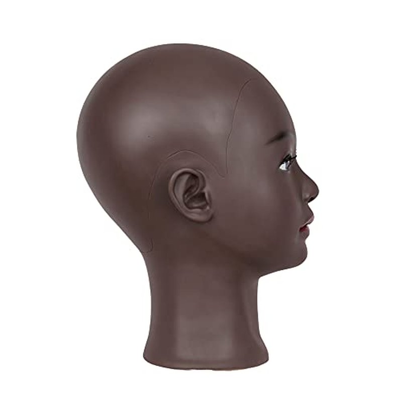 HAIRWAY Bald Mannequin Head Female Professional Cosmetology Training Head Bald Manikin Head for Wigs Making and Display Doll Head with Free T-pins (Black 21.5 Inch)