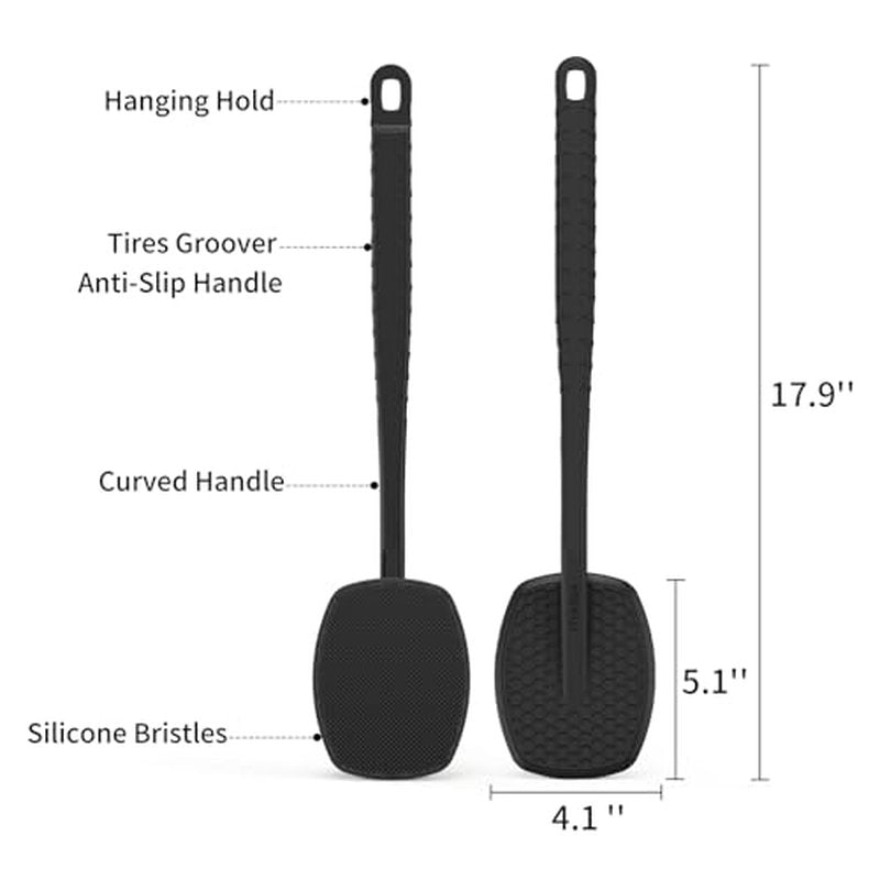 iTokGoK® All New Premium Silicone Back Scrubber with Tire Anti-Slip Long Handle for Shower, Gentle Exfoliating and Massage Brush Scrubber for Sensitive Skin for Men and Women (Black)