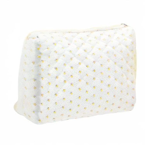 PAZIMIIK Cotton Makeup Bag for Women Large Quilted Travel Cosmetic Pouch Girls' Make Up Organizer,Little Flower White