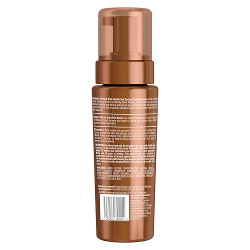 Jergens Natural Glow Instant Sun Body Mousse, Self Tanner for Deep Bronze Tan, Sunless Tanning Body Bronzer for Natural Looking Color Instantly, 6 Oz, Pack of 2