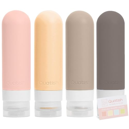 Quatish Travel Bottles for Toiletries【Original Patented】, 3 oz Tsa Approved Leak Proof Travel Size Containers, Silicone Shampoo and Conditioner Bottles, 4 Pack Travel Size Bottles, Brown