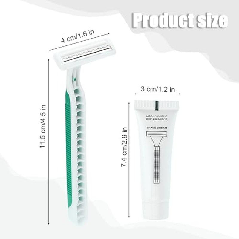 Disposable Razors in Bulk Pack of 30,Green Disposable Shaving Razors Individual Wrapped Twin Blade Bulk Disposable Razors with Clear Cap and 10g Shaving Cream for Homeless,Hotel,Travel,Charity,Shelter