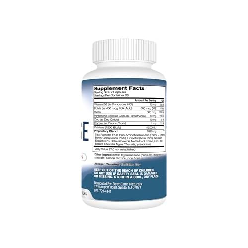 Best Earth Naturals Catalase Supplement 10,000 with Saw Palmetto, Biotin, Fo-Ti, PABA - Hair Supplements for Strong Hair - 180 Capsules - Pack of 3 (90-Day Supply)