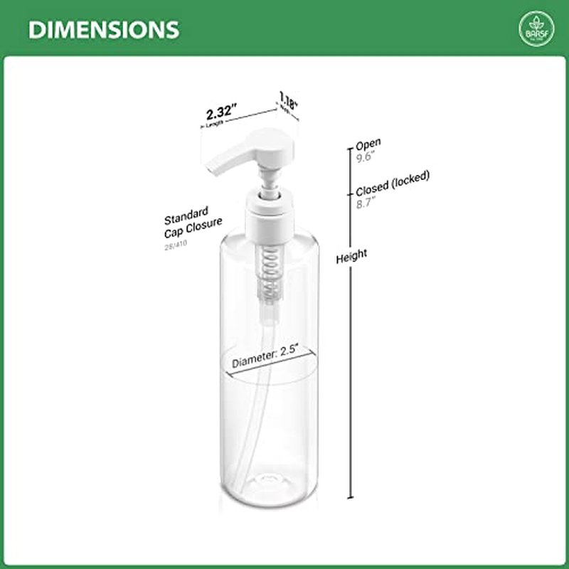 Bar5F Plastic Lotion Bottles with Black & White Pumps, 16 oz | Leak Proof, Empty Clear Cylinder, Refillable, BPA Free for Shampoo, Moisturizer, Face Cream, Liquid Hand Soap | Pack of 2
