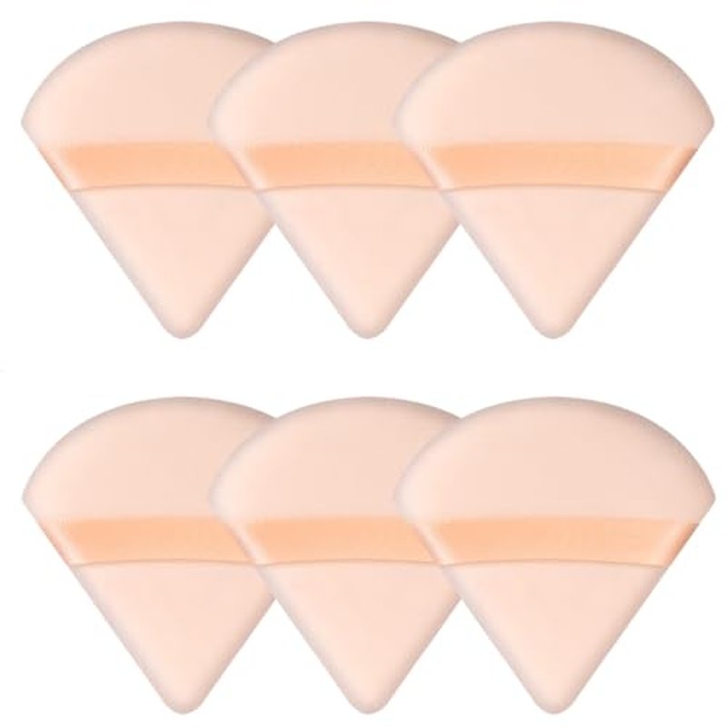 Pimoys 6 Pieces Powder Puff Face Soft Triangle Makeup Puff for Loose Powder Body Powder, Wedge Shape Velour Cosmetic Sponge for Contouring, Under Eyes and Corners, Beauty Makeup Tools