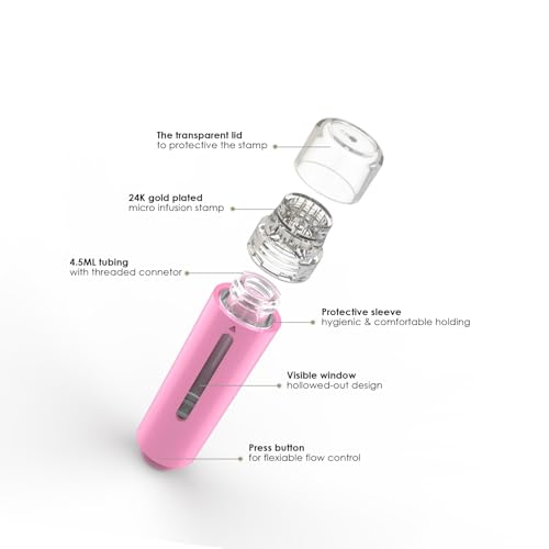 Titanium Derma Stamp Microneedle for Skin Care Face Lips Hair Scalp Derma Roller Alternative Beauty Tool Microneedling Serum Applicator Derma Stamp Pen (Pink)
