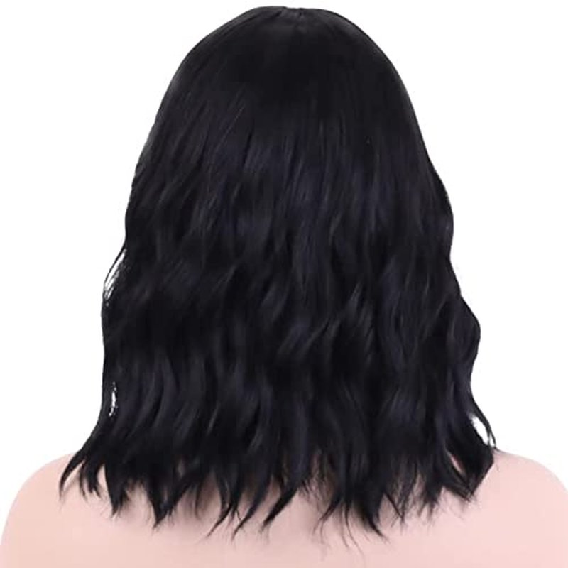 BERON 14" Women Girls Short Curly Wavy Bob Wig Rose Net with Wig Cap (Black)