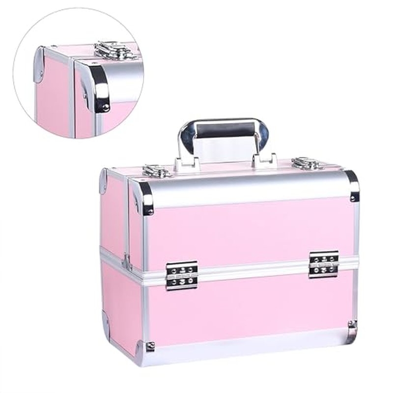 Portable Makeup Case Large Space Portable Multilayer Makeup Case, Novel Design Cosmetic Train Case for Artists, Family and Friends (Pink)