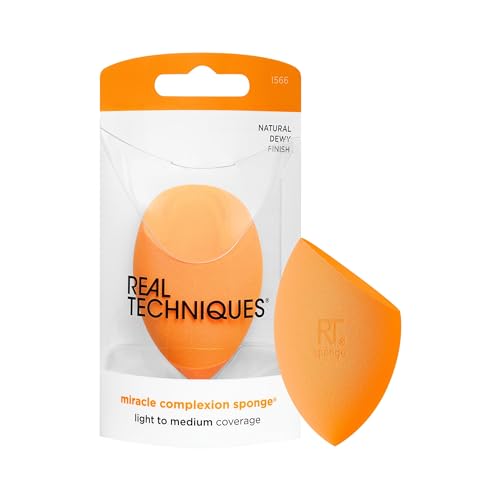 Real Techniques Miracle Complexion Sponge, Beauty Sponge For Makeup Blending & Foundation Application, Streak Free Full Coverage Finish, 1 Count (Pack of 2)