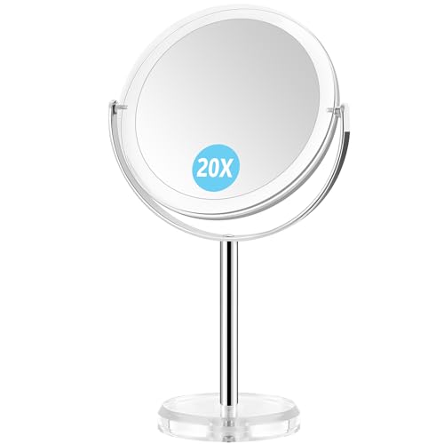 MIYADIVA Magnifying Mirror,20x Makeup Mirror with Magnification,Double Sided 1X/20X Magnifying Mirror with Stand,Shaving Mirror and Personal Mirrors,6.6 Inches