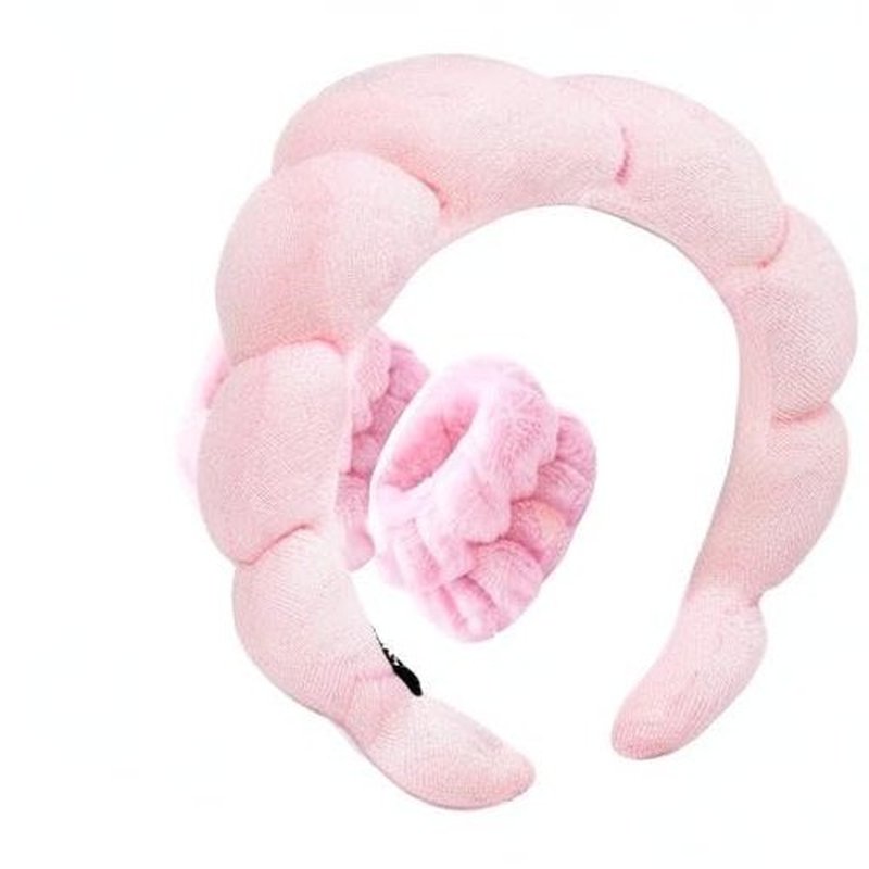 Zkptops Spa Headband for Washing Face Wristband Sponge Makeup Skincare Headband Terry Cloth Bubble Soft Get Ready Hairband for Women Girl Puffy Padded Headwear Non Slip Thick Hair Accessory(Pink)