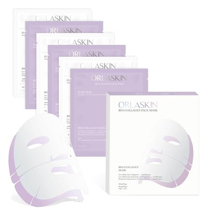 Deep Bio-Collagen Real Mask 34g*6ea, Facial Hydrogel Masks with Low Molecular Weight Collagen, Hydrating Overnight Mask for Moisturizing, Pore Minimizing, Firming, Elasticity, Wrinkle, Easily Absorbed