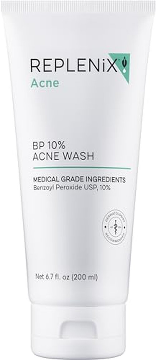 Replenix 10% Benzoyl Peroxide Wash, Advanced Acne Cleanser for Face and Body, 6.7 oz.