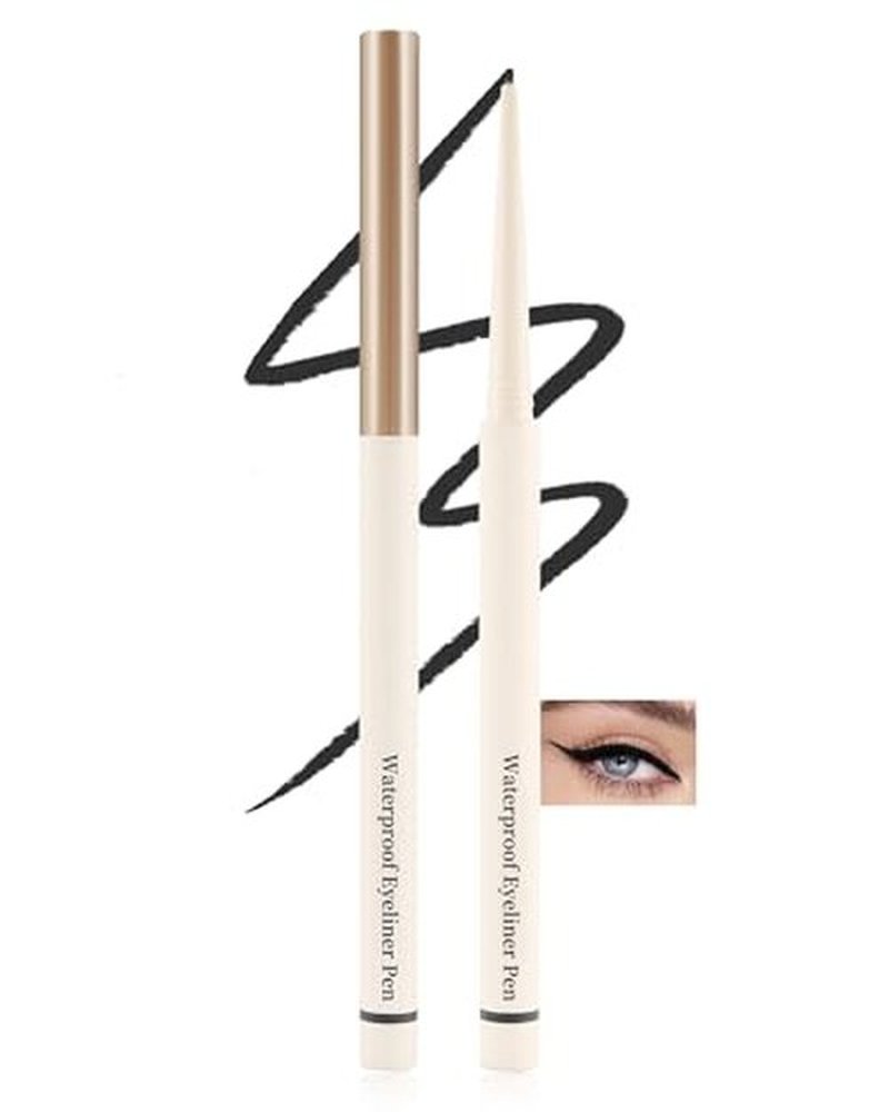 Black Matte Eyeliner Gel Pencil, Waterline Eyeliner Waterproof Smudge Proof, Ultra-Fine Tip, Cream Smooth Texture, Quick-Drying Long-Lasting, High Pigmented Eye Liner Pen Makeup, Delineador De Ojos-01