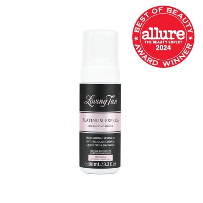 Loving Tan Platinum 2 HR Express Mousse, Darkest Shade Yet - Streak Free, Professional Strength Sunless Tanner - 5+ Self Tan Applications per Bottle, Cruelty Free, Naturally Derived DHA, 3.3 Fl Oz
