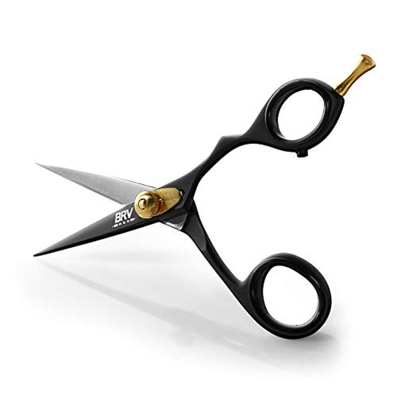 BRV MEN Professional Mustache & Beard Trimming Scissors - 5.5" | High Carbon Stainless Steel & Hammer Forged Mustache Scissors | Razor Sharp Facial Hair Trimming Shears (RIGHT HANDED - Black)