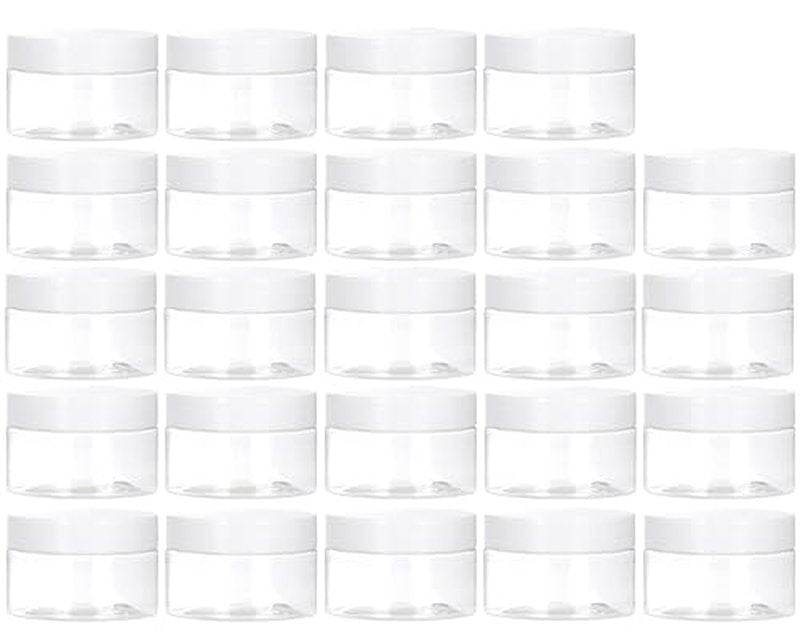 TUZAZO 1 OZ Plastic Jars Round Clear Cosmetic Container Jars with Lids and Labels, 24 Pack Small Plastic Jars for Lotion, Cream, Ointments, Makeup, Glitters, Samples, Travel Storage
