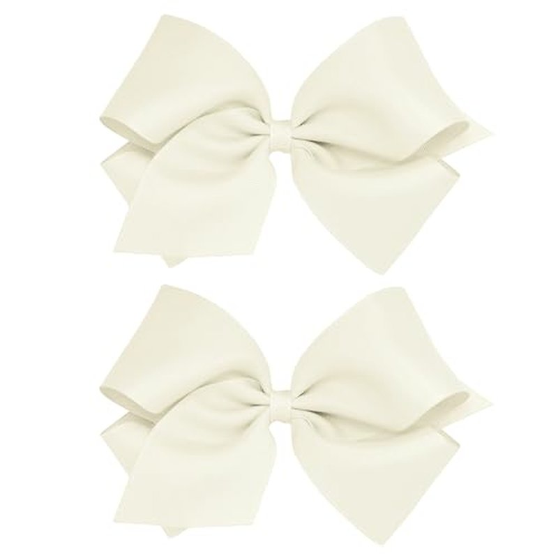 Wee Ones Girls 2 Pack Grosgrain Hair Bows with Plain Wrap Centre on a Wee Stay No Slip Clip, King, Antique White