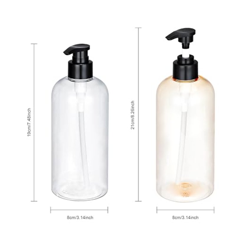 KREMORV Plastic Pump Bottles Dispenser 16oz/500ml Colorful Clear Plastic Bottles 3 Pack Empty Refillable Pump Bottle for Body Wash, Liquid Soap, Massage Oil