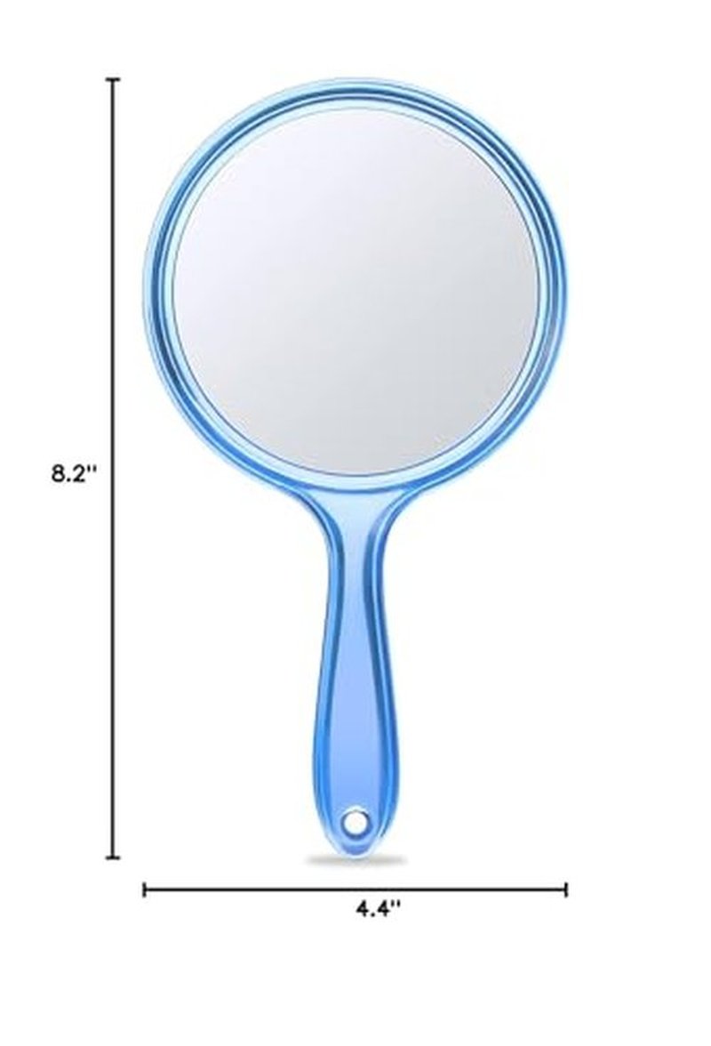 OMIRO Hand Mirror, Double-Sided Handheld Mirror 1X/3X Magnifying Mirror with Handle, Pack of 1 (Transparent Blue)