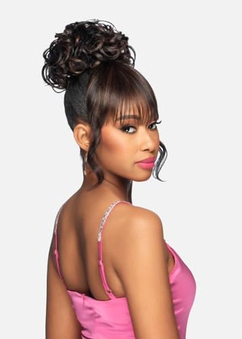 Vivica A. Fox BPB-HEAVEN, Bang & Bun, PIN CURL DOME w/BANG & SPIRAL CURL SIDES, Color 99j Dark Burgundy Wine