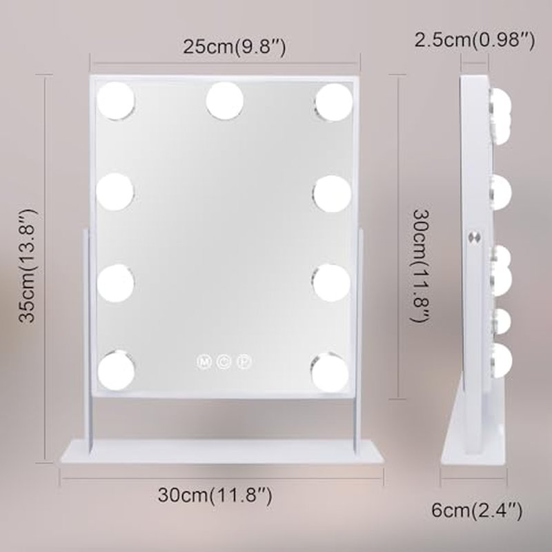 Leishe Hollywood Vanity Mirror with Lights, Lighted Makeup Mirror with 3 Color Lighting Modes & 12 LED Blubs, 360 Degree Rotationand 5X Detachable Magnification(White)