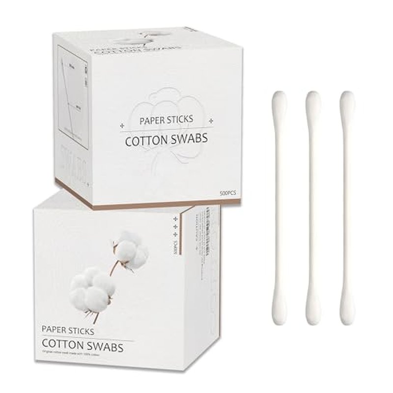 Cotton Swabs with Paper Sticks 1000ct，Double Tipped Natural Cotton Buds