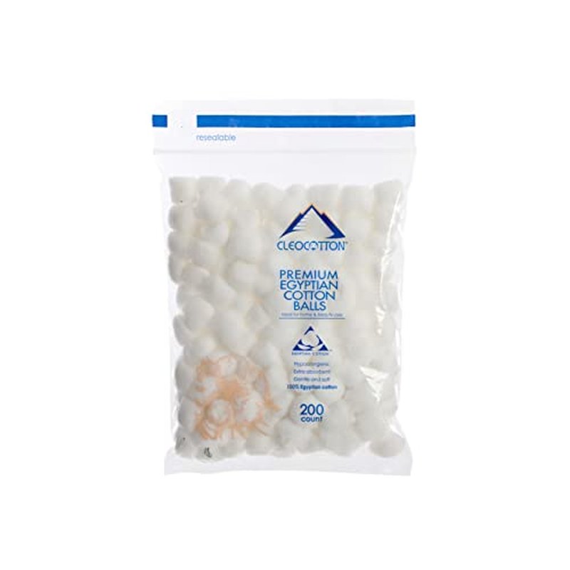 Cleocotton, Premium Egyptian Cotton Balls (200 Count), 100% EGYPTIAN COTTON, Ultra Soft (Made in Egypt)