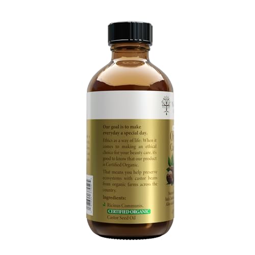 Narayan Organic Castor Oil (4 Fl Oz GLASS BOTTLE) USDA Certified Natural Hexane Free Cold Pressed — For Hair Growth, Eyelashes, Eyebrows & Skin — Extraordinary for Wellness Packs — Includes Beauty Kit