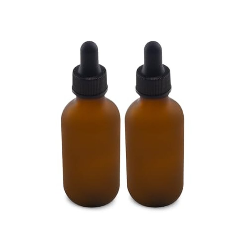 The Bottle Depot - 2 Pack - 2 oz Glass Bottle with Dropper - Amber Frosted - 20-400 Neck Finish - Boston Round Bottles - Leakproof Essential Oils Bottles