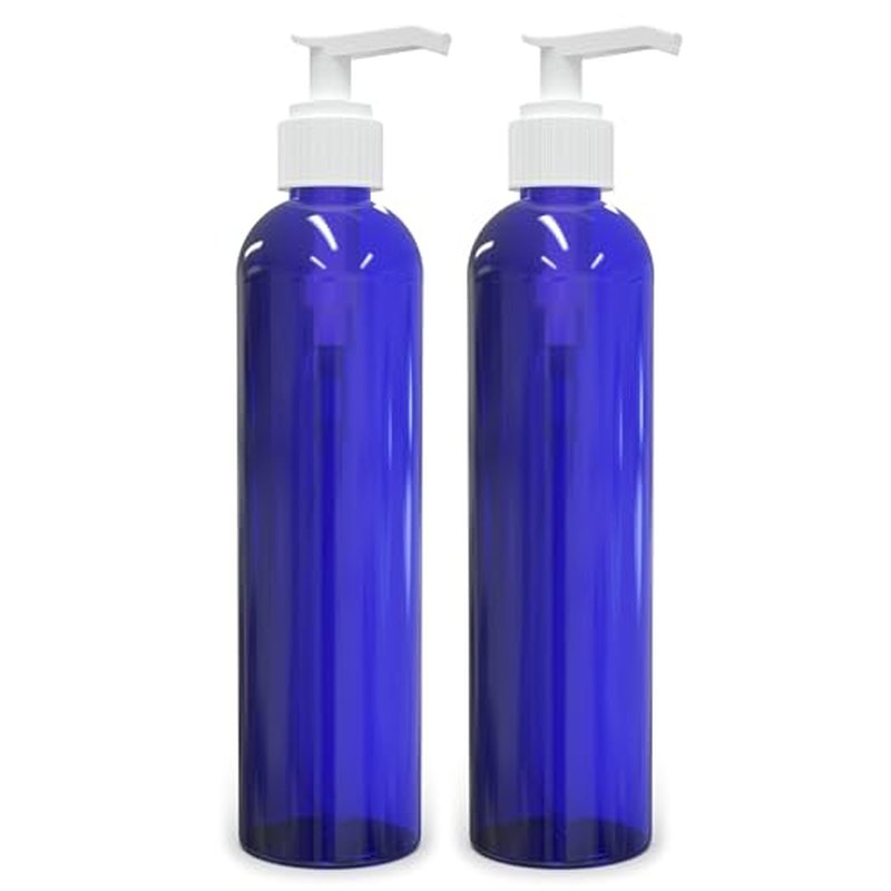BRIGHTFROM Empty Lotion Pump Bottles, 8 Oz BPA-Free Refillable Plastic Containers, PETE1 Cobalt-Blue, Great for - Soap, Shampoo, Lotions, Liquid Body Soap, Creams and Massage Oil's (Pack of 2)