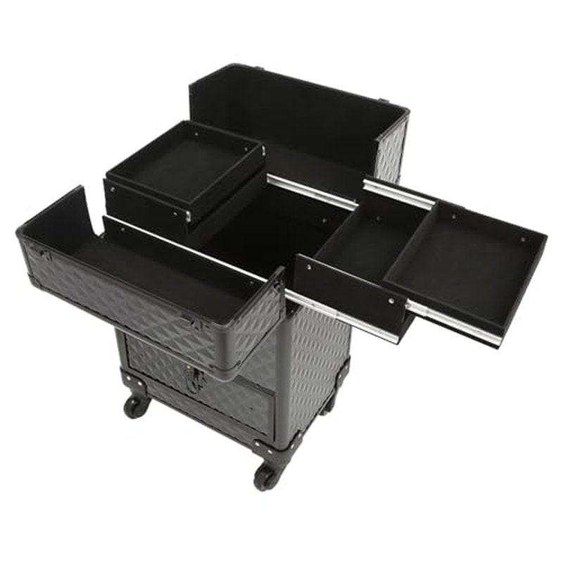 YIYIBYUS Manicure Storage Case, Makeup Trolley Rolling w/Wheels, Rolling Nail Case, Polish Organizer Makeup Train Case Durable Large Capacity Organizer w/lock for Studio or Travelling (Black)