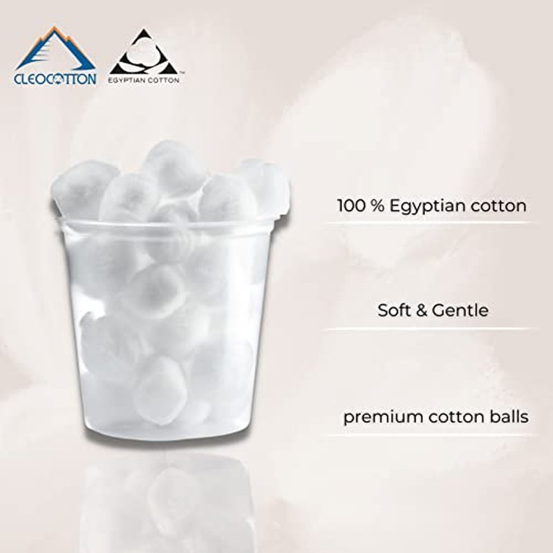 Cleocotton, Premium Egyptian Cotton Balls (200 Count), 100% EGYPTIAN COTTON, Ultra Soft (Made in Egypt)